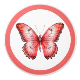 赤モダン蝶かわいらし女の子の引き出しノブ セラミックノブ