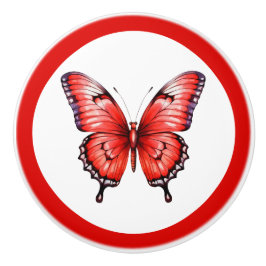 赤モダン蝶かわいらし女の子の引き出しノブ セラミックノブ