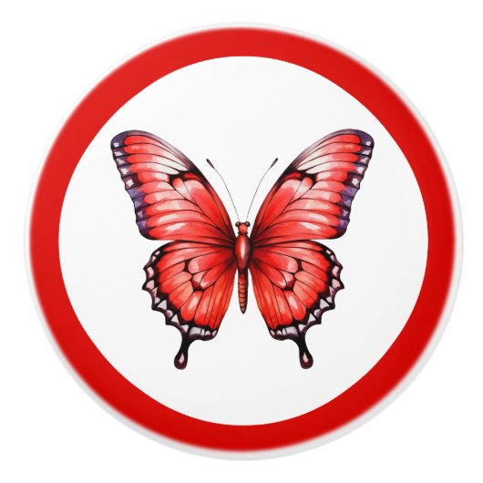 赤モダン蝶かわいらし女の子の引き出しノブ セラミックノブ (正面)