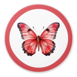 赤モダン蝶かわいらし女の子の引き出しノブ セラミックノブ