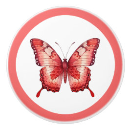 赤モダン蝶かわいらし女の子の引き出しノブ セラミックノブ