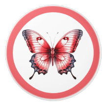 赤モダン蝶かわいらし女の子の引き出しノブ