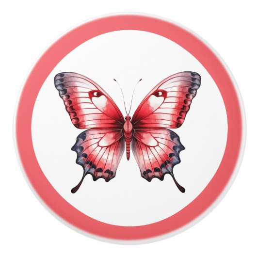 赤モダン蝶かわいらし女の子の引き出しノブ セラミックノブ (正面)