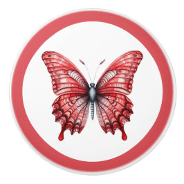 赤モダン蝶ガールの引き出しノブ セラミックノブ