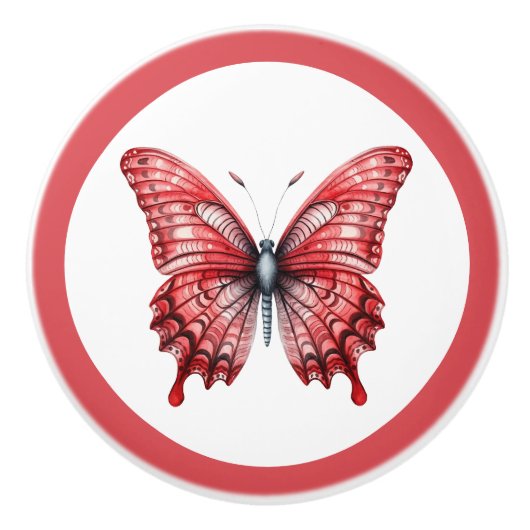 赤モダン蝶ガールの引き出しノブ セラミックノブ (正面)