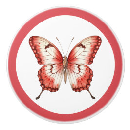 赤モダン蝶ガールの引き出しノブ セラミックノブ