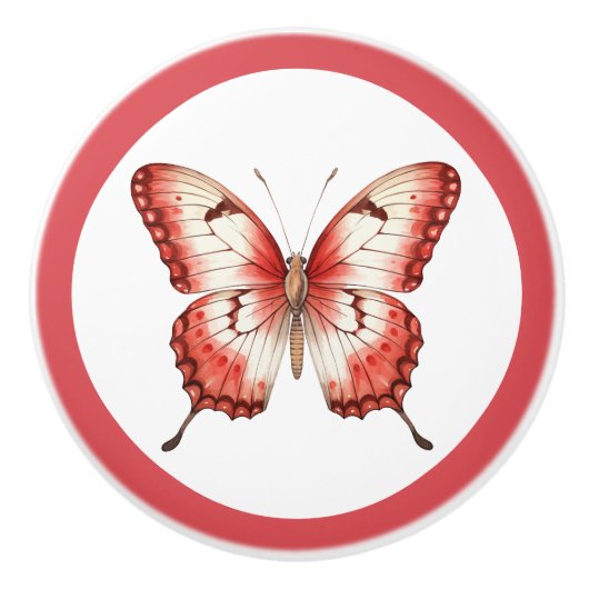 赤モダン蝶ガールの引き出しノブ セラミックノブ (正面)