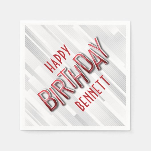 赤モダン誕生日 スタンダードカクテルナプキン (正面)