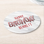 赤モダン誕生日 ラウンドペーパーコースター (アングル)