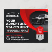 赤モダン車手頃レンタルレンタカー ポストカード (正面)