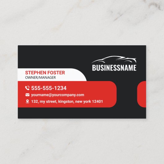 赤モダン車手頃レンタルレンタカー 名刺 (裏面)