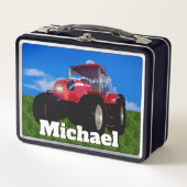 赤モダン農用トラクター メタルランチボックス (正面)