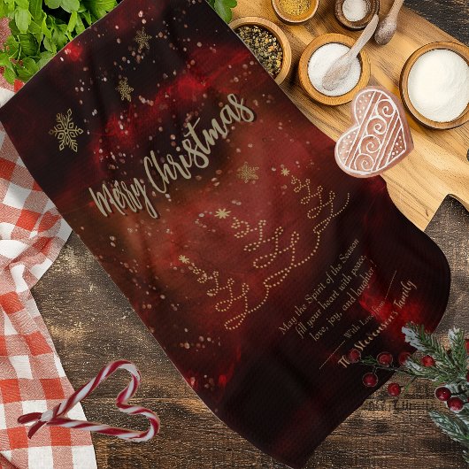赤モダン金ゴールドクリスマスツリー キッチンタオル