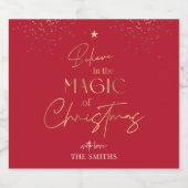 赤モダン金ゴールドグリッタースエレガントクリスマ リキュールボトルラベル (シングルラベル)