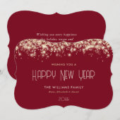 赤モダン金ゴールドグリッターハッピーニューイヤーカード シーズンカード (正面/裏面)