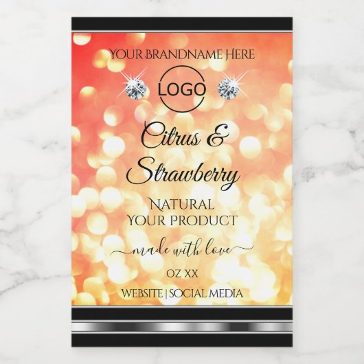 赤モダン金ゴールドグリッター製品ラベルジュエリーロゴ フードラベル (シングルラベル)