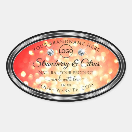 赤モダン金ゴールドグリッター製品ラベルジュエリーロゴ 楕円形シール (正面)