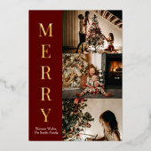 赤モダン金ゴールドスクリプトメリークリスマスフォト 箔シーズンカード (正面)