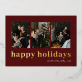 赤モダン金ゴールドタイポグラフィハッピーホリデーズフォト 箔シーズンカード (正面)