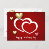 赤モダン金ゴールドバレンタインデーハート シーズンポストカード (正面/裏面)