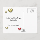 赤モダン金ゴールドバレンタインデーハート シーズンポストカード (裏面)