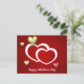 赤モダン金ゴールドバレンタインデーハート シーズンポストカード (スタンド正面)