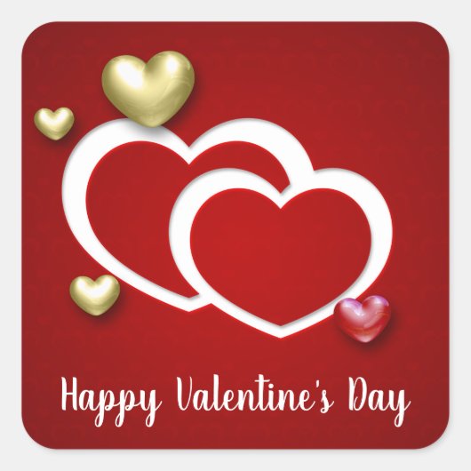 赤モダン金ゴールドバレンタインデーハート スクエアシール (正面)