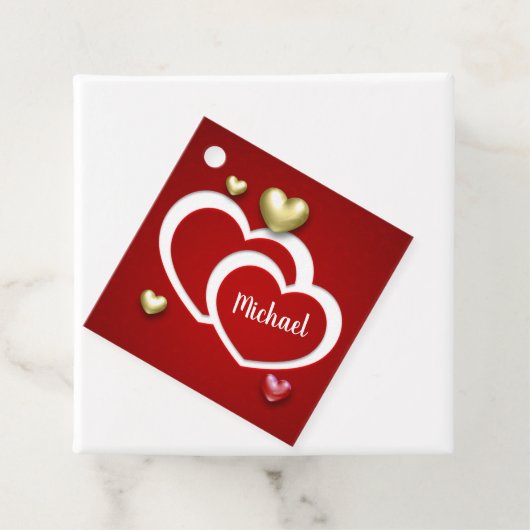 赤モダン金ゴールドバレンタインデーハート フェイバータグ (インサイチュ)