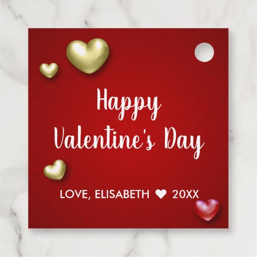 赤モダン金ゴールドバレンタインデーハート フェイバータグ (裏面)