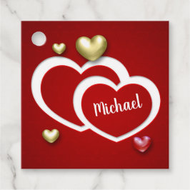 赤モダン金ゴールドバレンタインデーハート フェイバータグ