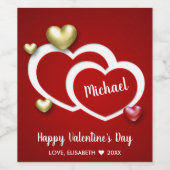 赤モダン金ゴールドバレンタインデーハート ワインラベル (シングルラベル)