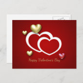 赤モダン金ゴールドバレンタインハートホリデーハガキ シーズンポストカード (正面/裏面)