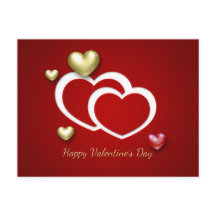 赤モダン金ゴールドバレンタインハートホリデーハガキ