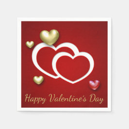 赤モダン金ゴールドバレンタインハート スタンダードカクテルナプキン