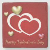 赤モダン金ゴールドバレンタインハート ストーンコースター (正面)