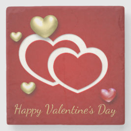 赤モダン金ゴールドバレンタインハート ストーンコースター