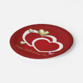 赤モダン金ゴールドバレンタインハート ペーパープレート (アングル)