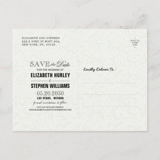 赤モダン金ゴールドフローラフレーム結婚式の日付を保存 案内ポストカード (裏面)