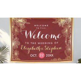 赤モダン金ゴールドフローラフレ結婚ームのウェルカムサイン 横断幕