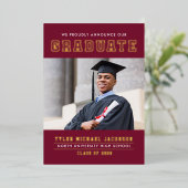 赤モダン金ゴールド大学院写真修士会 箔招待状 (立ち正面)