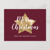 赤モダン金ゴールド星クリスマス ポストカード (正面)