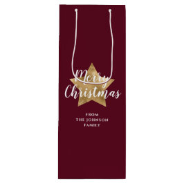 赤モダン金ゴールド星クリスマス ワインギフトバッグ