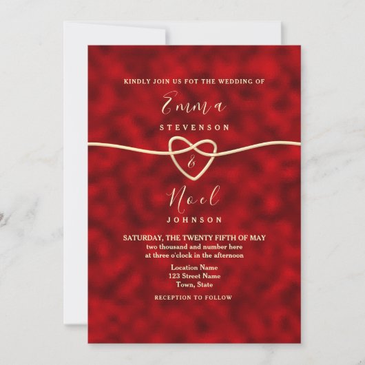 赤モダン金ゴールド結婚式招待状 招待状 (正面)