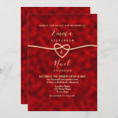 赤モダン金ゴールド結婚式招待状 招待状 (正面/裏面)