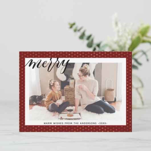 赤モダン金ゴールド雪スタイリッシュ片スクリプメリー シーズンカード (スタンド正面)