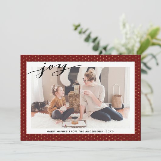 赤モダン金ゴールド雪片スクリプエレガントトシンプル シーズンカード (スタンド正面)