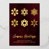 赤モダン金ゴールド雪片ビジネス 箔シーズンカード (正面)