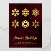 赤モダン金ゴールド雪片ビジネス 箔シーズンポストカード (正面)