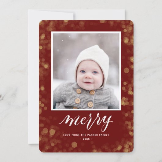 赤モダン金ゴールド雪片《写真》ぼけ味ミニマル写真 シーズンカード (正面)