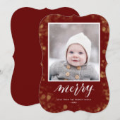 赤モダン金ゴールド雪片《写真》ぼけ味ミニマル写真 シーズンカード (正面/裏面)